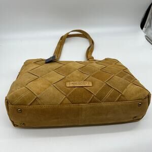 American Leather Co. Women Handbags Mercer Suede Woven Tote Brown Cafe Latte